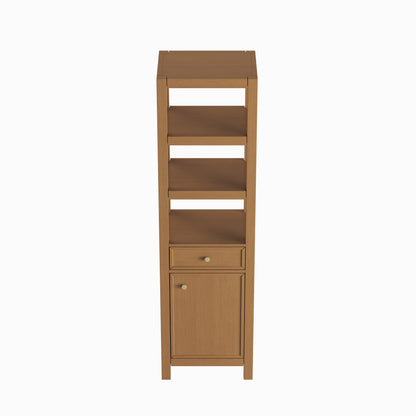Medunjess 71" Modern Freestanding Bathroom Tall Linen Cabinet,Straight Grain White Oak Finish with Brushed Gold & Matte Black Hardware