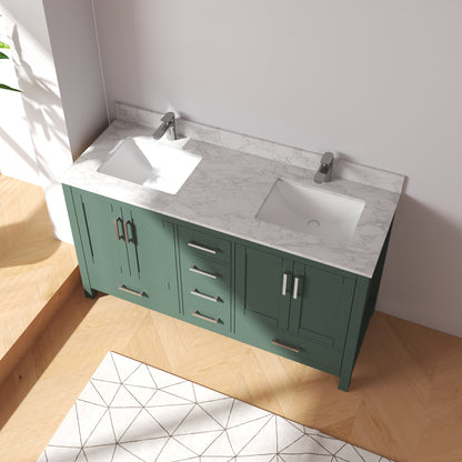 Medunjess 60" Green Wood Double Sink Bathroom Vanity with Quartz Top
