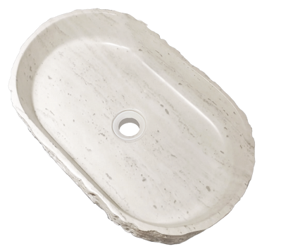 Medunjess 23" Oval Modern Chiseled Rock Face Above-Counter Bathroom Vanity Basin - Off-White Travertine Look