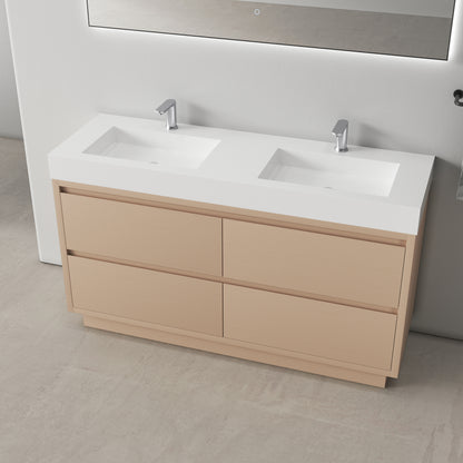 Medunjess 59" Freestanding PVC Bathroom Vanity with Double Sink