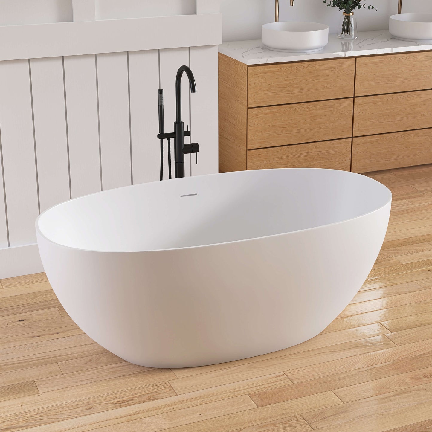 Medunjess 59" White Large Capacity Freestanding Deep Soaking Acrylic Bathtub