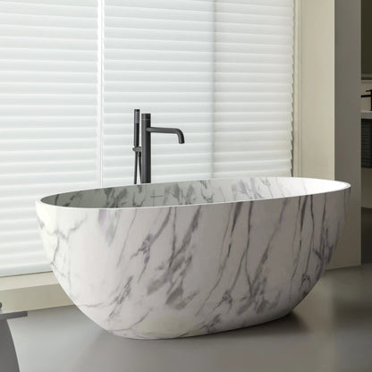 Medunjess 61'' Freestanding Soaking Solid Surface Bathtub,Marbel