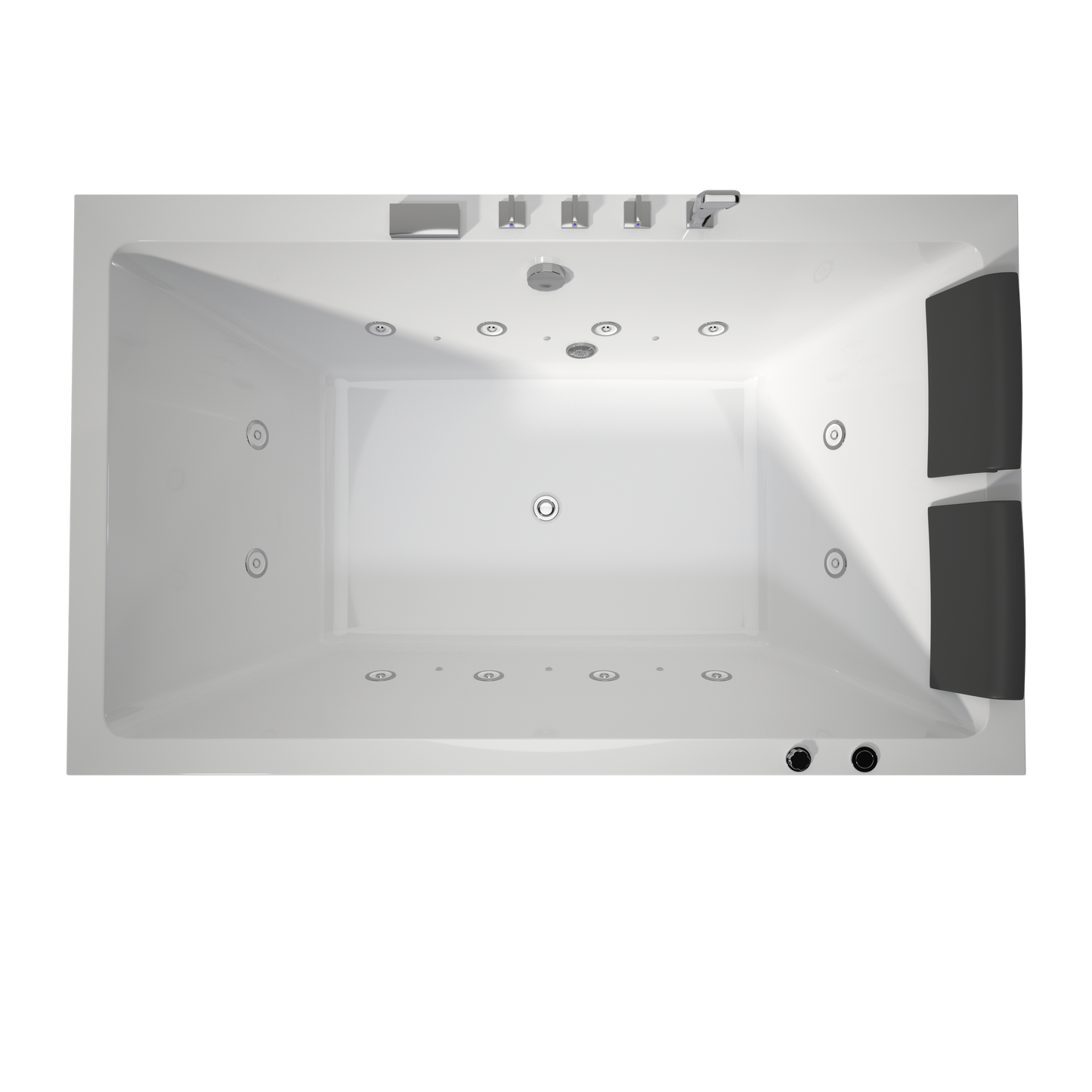 Medunjess 71" 3-Sided Apron Acrylic Whirlpool Hydromassage Bathtub with 12 Jets, Air Switch, Square 5-Piece Faucet Set, Dual Black Pillows