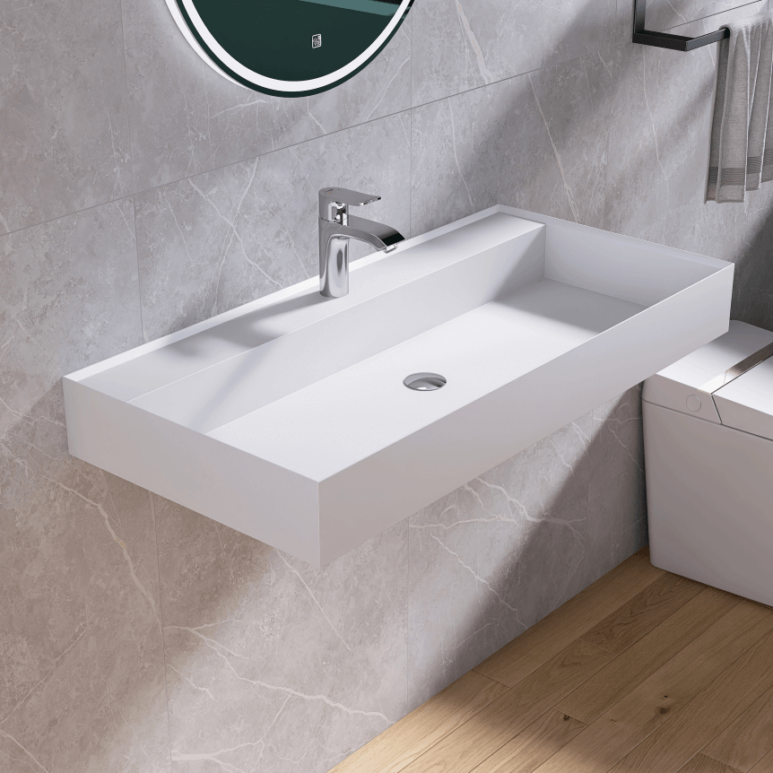 Medunjess 39'' Floatis Wall Mounted Bathroom Sink Solid Surface Sink