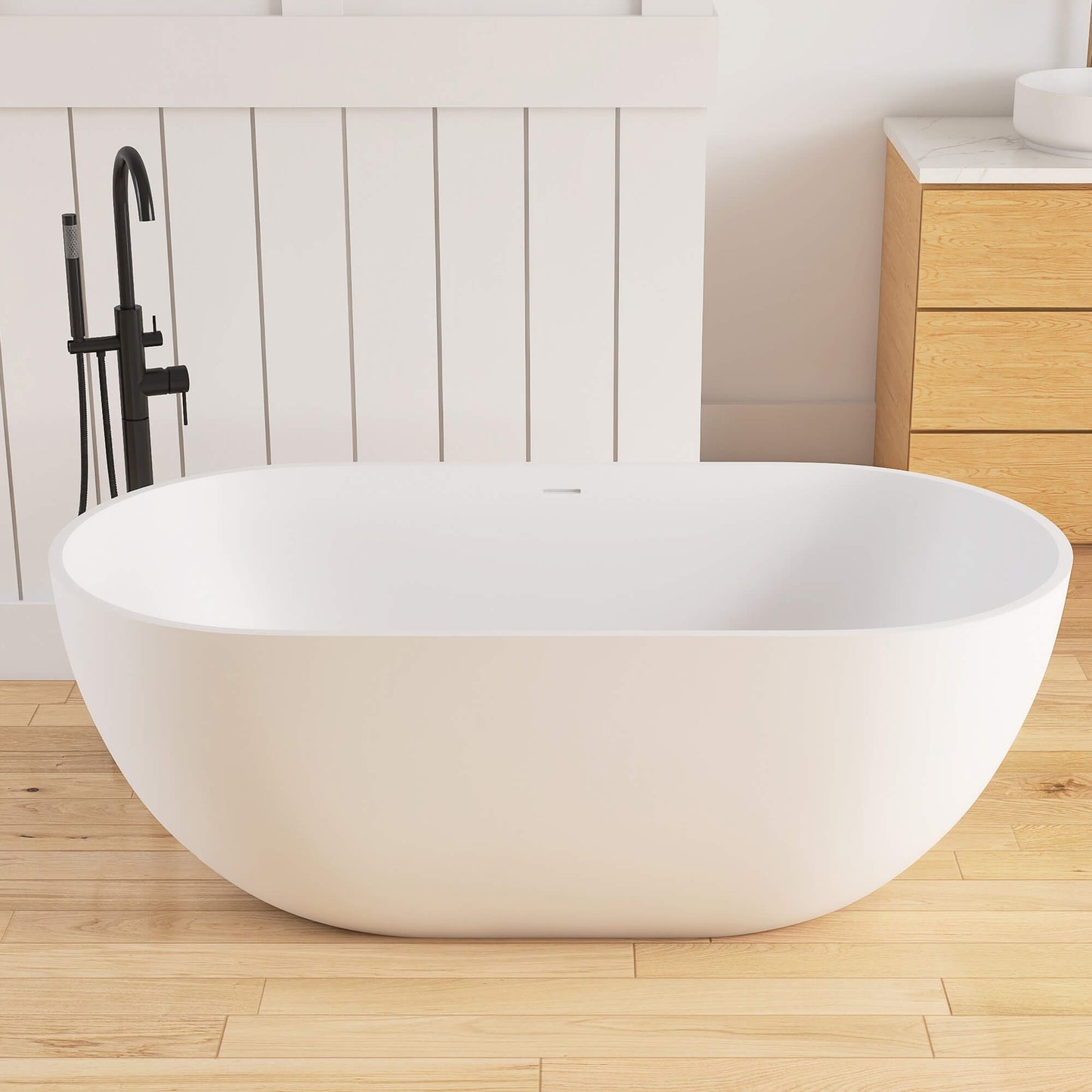 Medunjess 59'' Freestanding immersion solid surface bathtubs