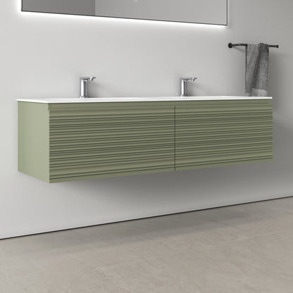 Medunjess 60" Wall-Mounted Green PVC Bathroom Vanity with Double Sink