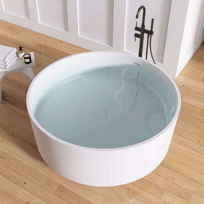 Medunjess 49" Round Solid Surface Freestanding Soaking Tub for Small Bathrooms