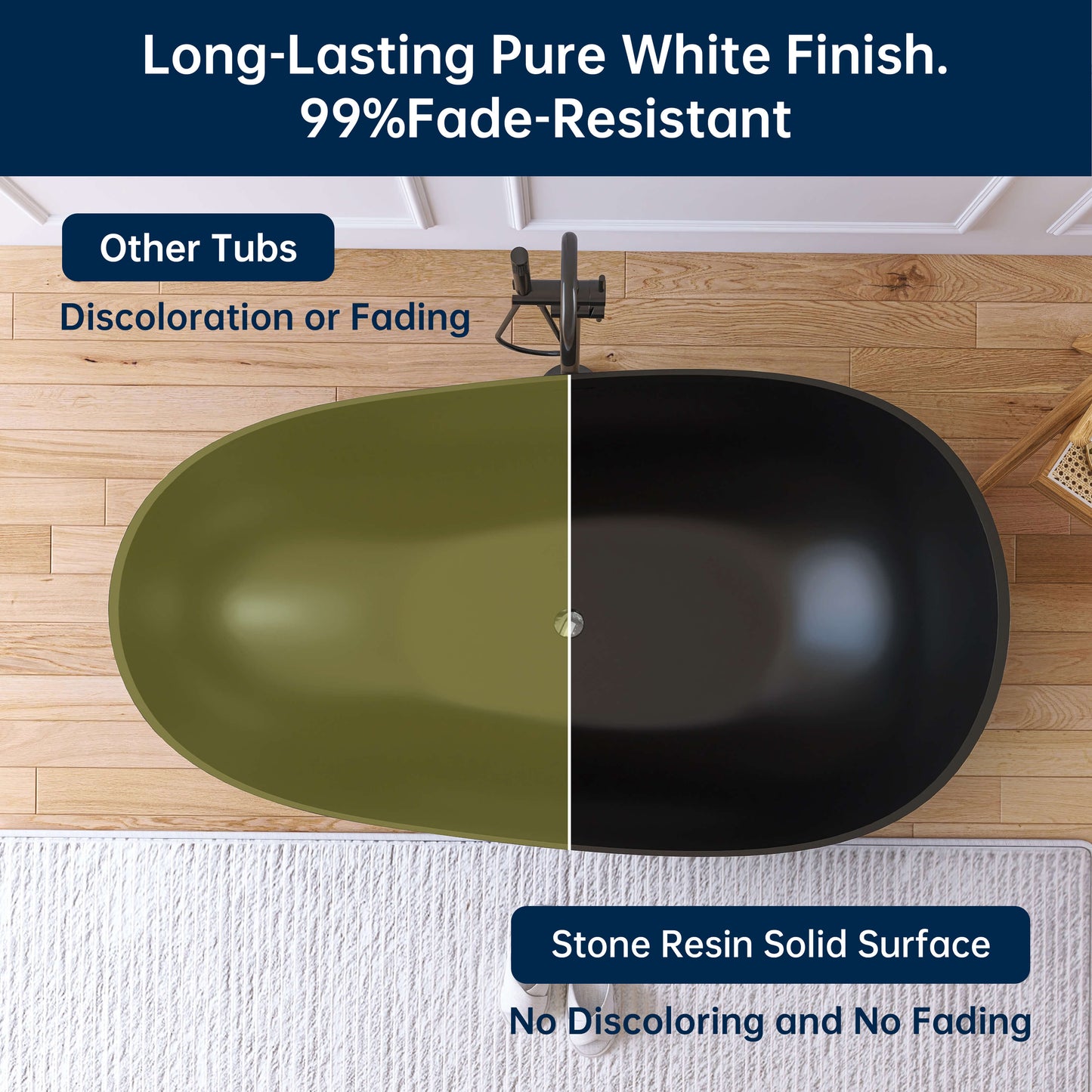 Medunjess 59'' Freestanding Tub Solid Surface Egg Shape Freestanding Soaking Tub,Black