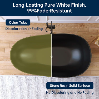 Medunjess 59'' Freestanding Tub Solid Surface Egg Shape Freestanding Soaking Tub,Black