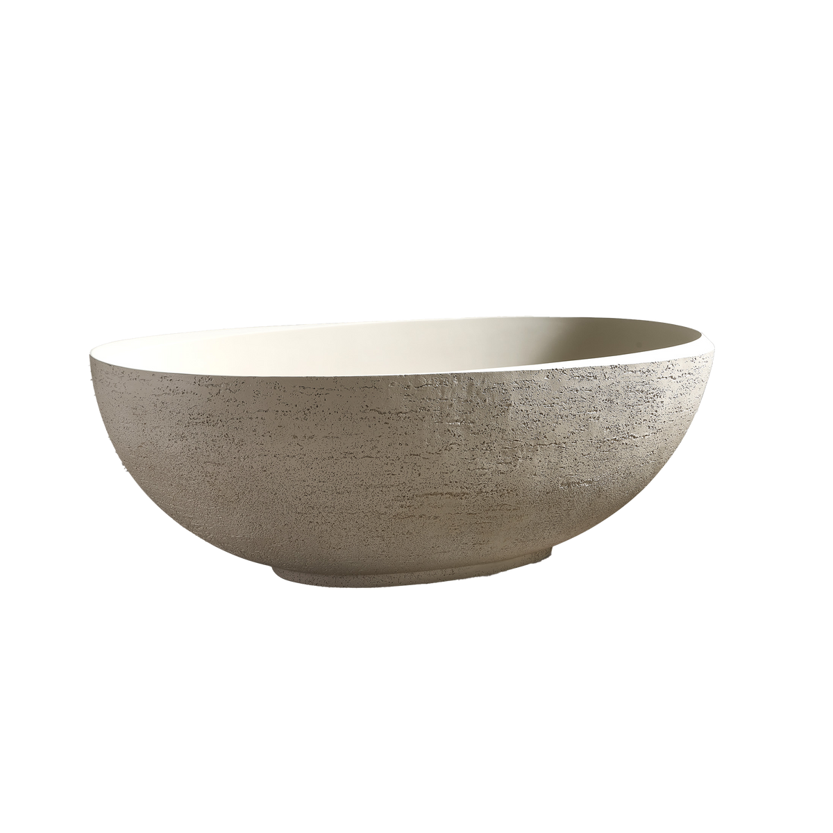 Medunjess 67" Linen Travertine Solid Surface Freestanding Bathtub – Warm Beige Organic Stone Soaking Tub