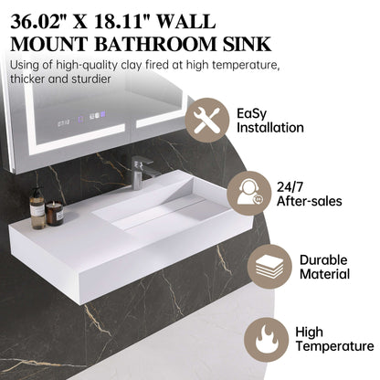 Medunjess 36'' Synclinal Wall Mounted Bathroom Sink Solid Surface Sink