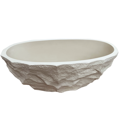 Medunjess 67.5" Raw Travertine-Style Solid Surface Deep Soaking Tub Freestanding Bathtub