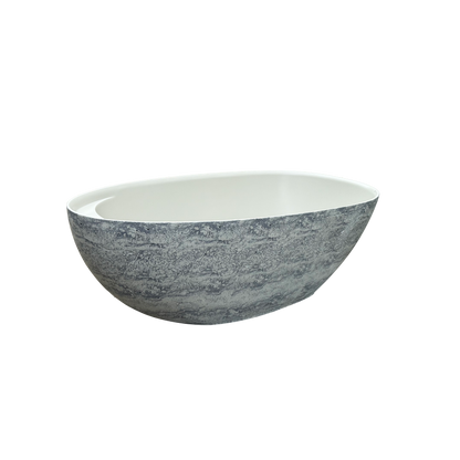 Medunjess 67" Travertine Stone Solid Surface Freestanding Bathtub Stone-Texture Soaking Tub