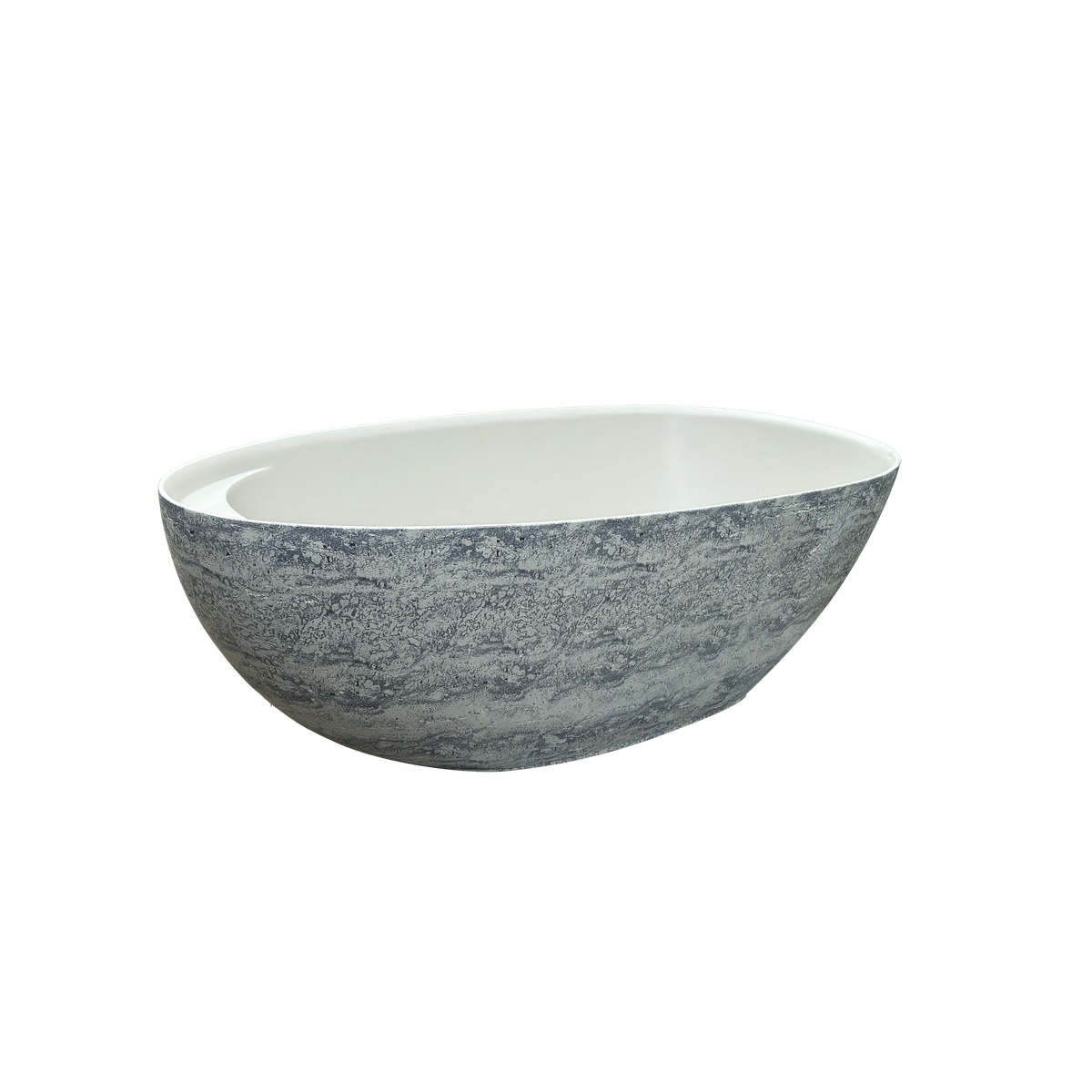 Medunjess 67" Travertine Freestanding Stone Soaking Bathtub - Armani Grey Travertine Exterior & Warm Beige Interior