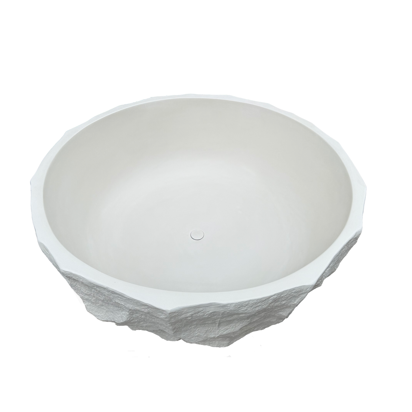 Medunjess 61" Minimalist Round Travertine-Texture Solid Surface Freestanding Bathtub