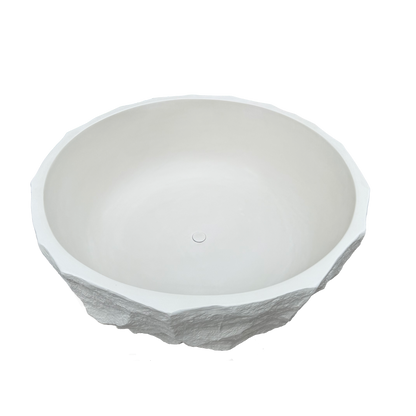 Medunjess 61" Minimalist Round Travertine-Texture Solid Surface Freestanding Bathtub