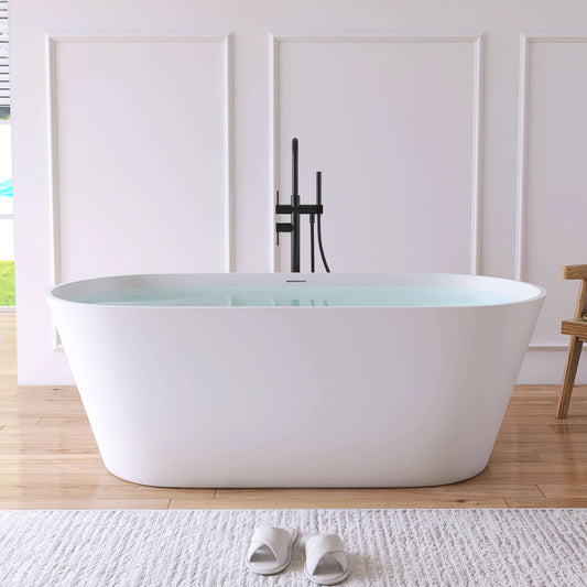 Medunjess 63'' Freestanding Tub Solid Surface Deep Freestanding Soaking Bathtub