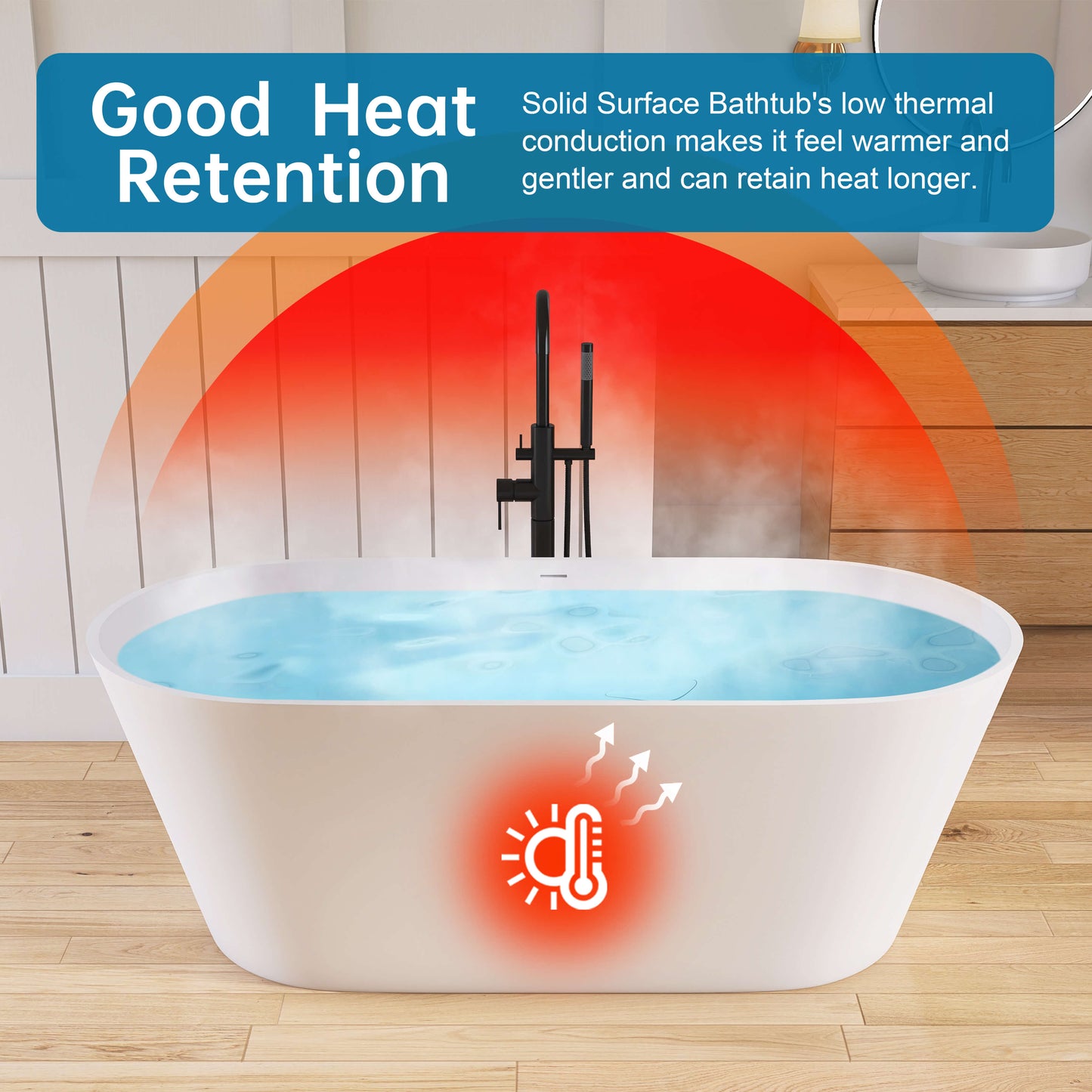 Medunjess 63'' Freestanding Tub Solid Surface Deep Freestanding Soaking Bathtub