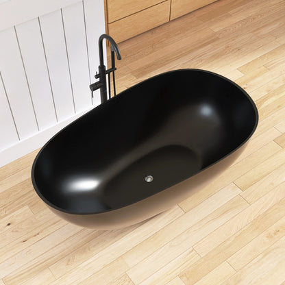 Medunjess 59'' Freestanding Tub Solid Surface Egg Shape Freestanding Soaking Tub,Black