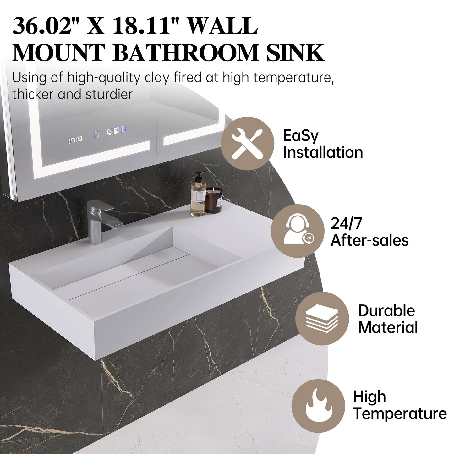 Medunjess 36'' Axion Wall Mounted Bathroom Sink Solid Surface Sink
