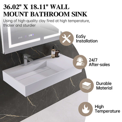 Medunjess 36'' Axion Wall Mounted Bathroom Sink Solid Surface Sink
