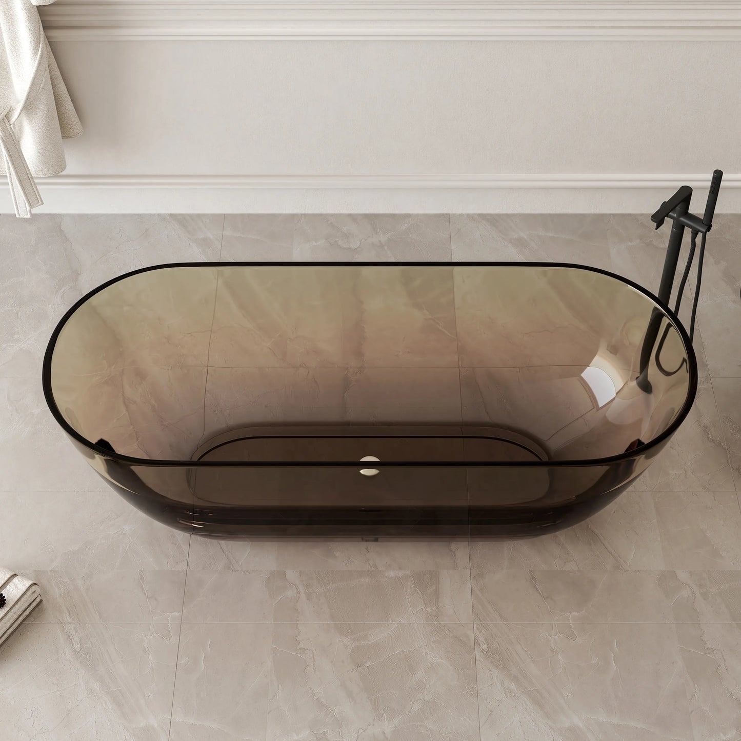 Medunjess 69'' Freestanding Bathtub Solid Surface Stone Resin Soaking Bathtub Transparent