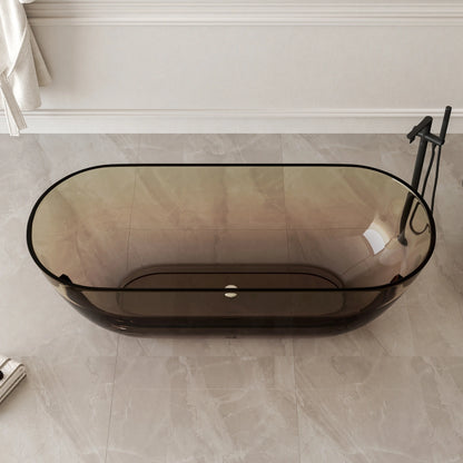 Medunjess 69'' Freestanding Bathtub Solid Surface Stone Resin Soaking Bathtub Transparent
