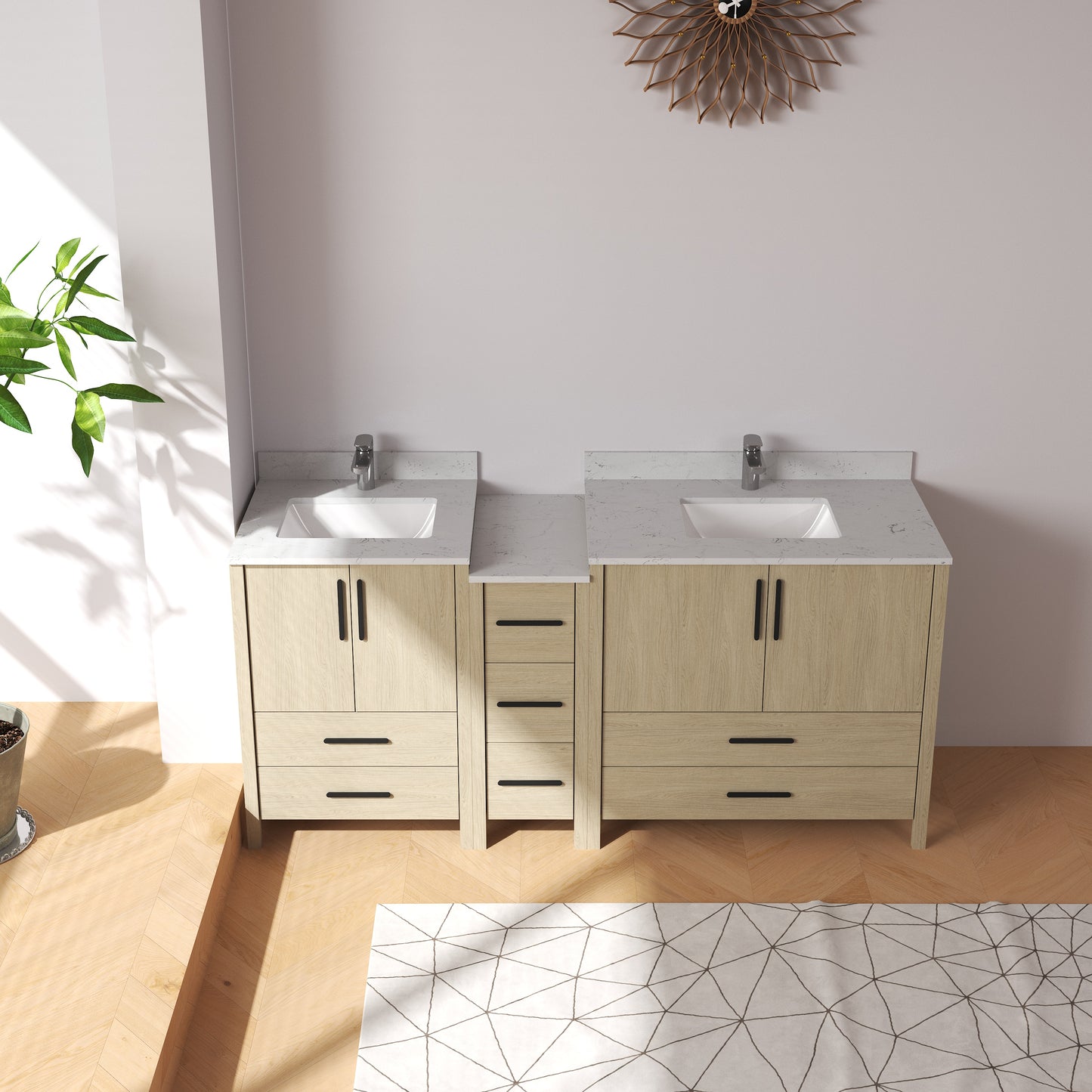 Medunjess 84'' Matrix Bathroom Vanities Sets With White Granite Top