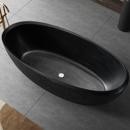 MEDUNJESS 67" Organic Modern Black Travertine Artificial Stone Freestanding Tub