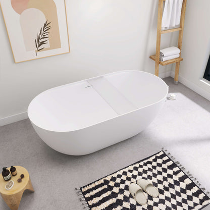 Medunjess 39"Freestanding Artificial Stone Bathtub with Shelf,Non-slip solid surface