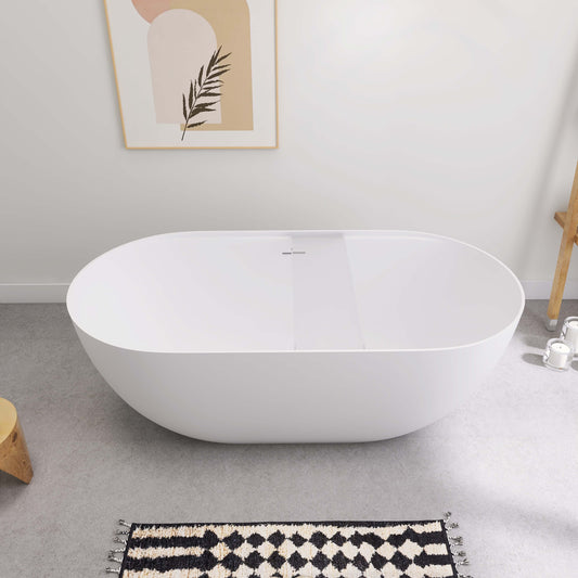 Medunjess 39"Freestanding Artificial Stone Bathtub with Shelf,Non-slip solid surface