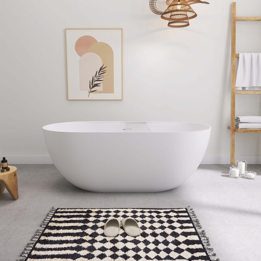 Medunjess 39"Freestanding Artificial Stone Bathtub with Shelf,Non-slip solid surface