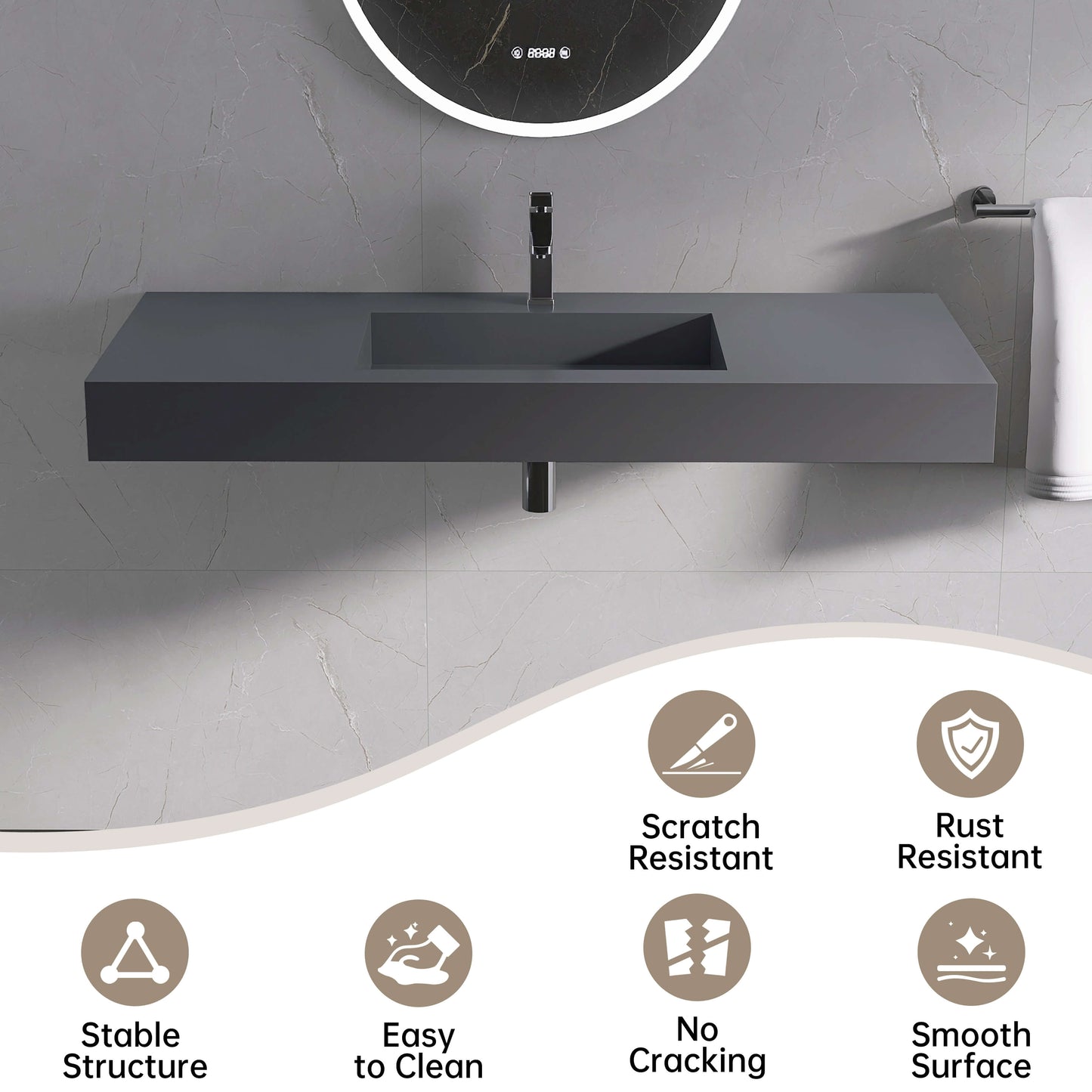 Medunjess 47''Suspire Wall Mounted Bathroom Sink Solid Surface Sink