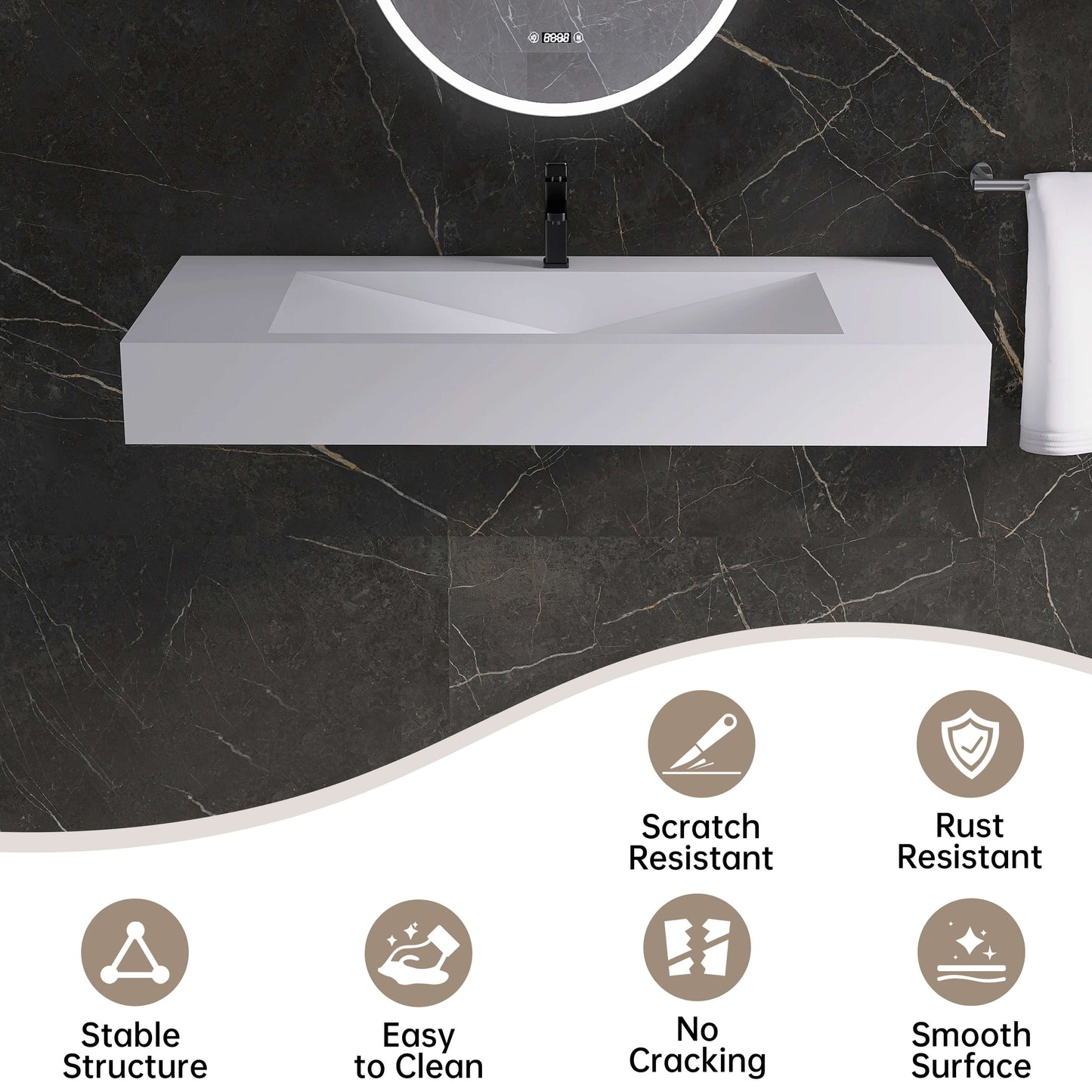 Medunjess 48'' Cantilever Wall Mounted Bathroom Sink Solid Surface Sink