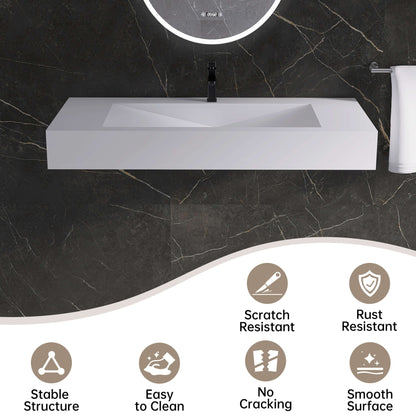 Medunjess 48'' Cantilever Wall Mounted Bathroom Sink Solid Surface Sink
