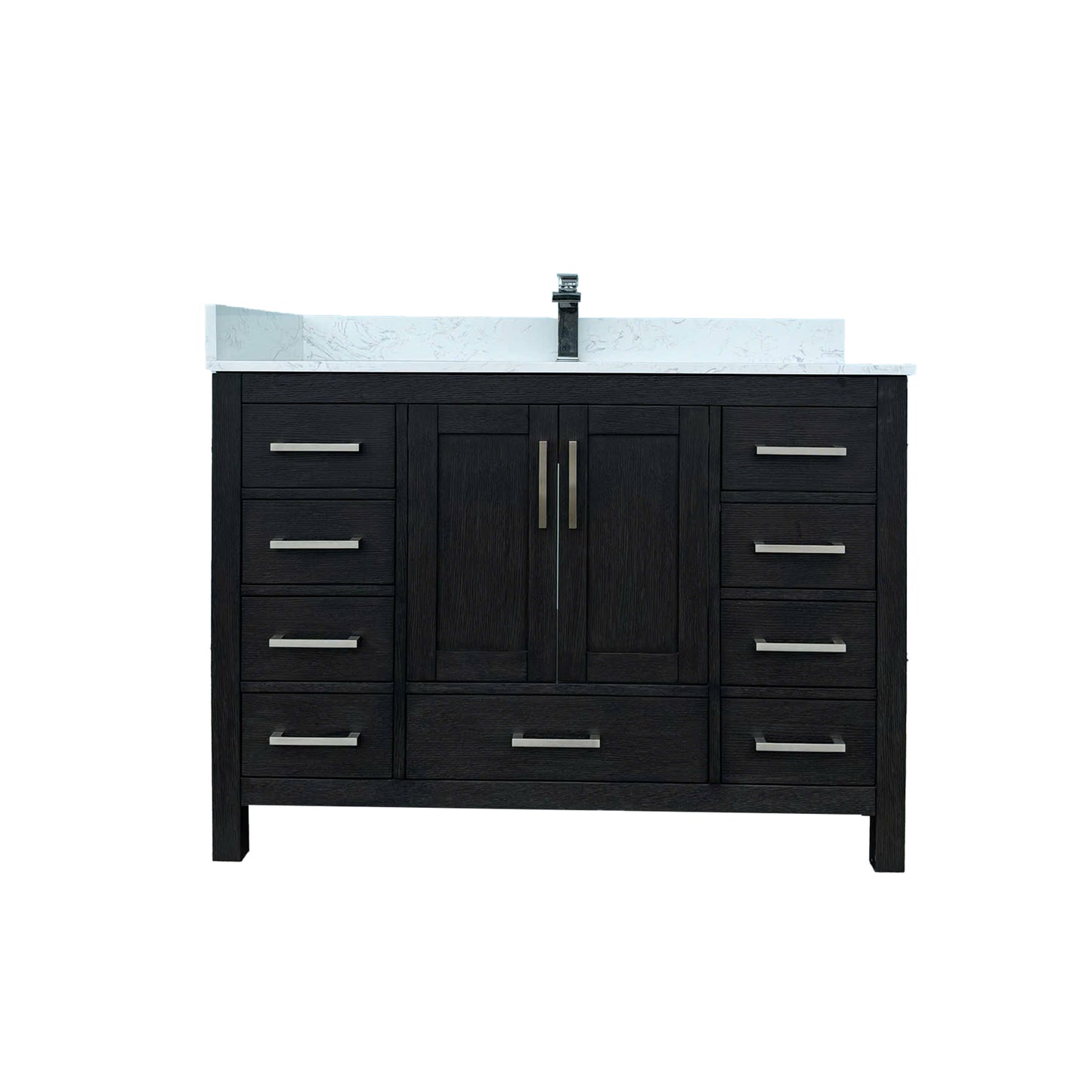Medunjess 48" Black Wood Oak-Style Bathroom Vanity with Quartz Sink