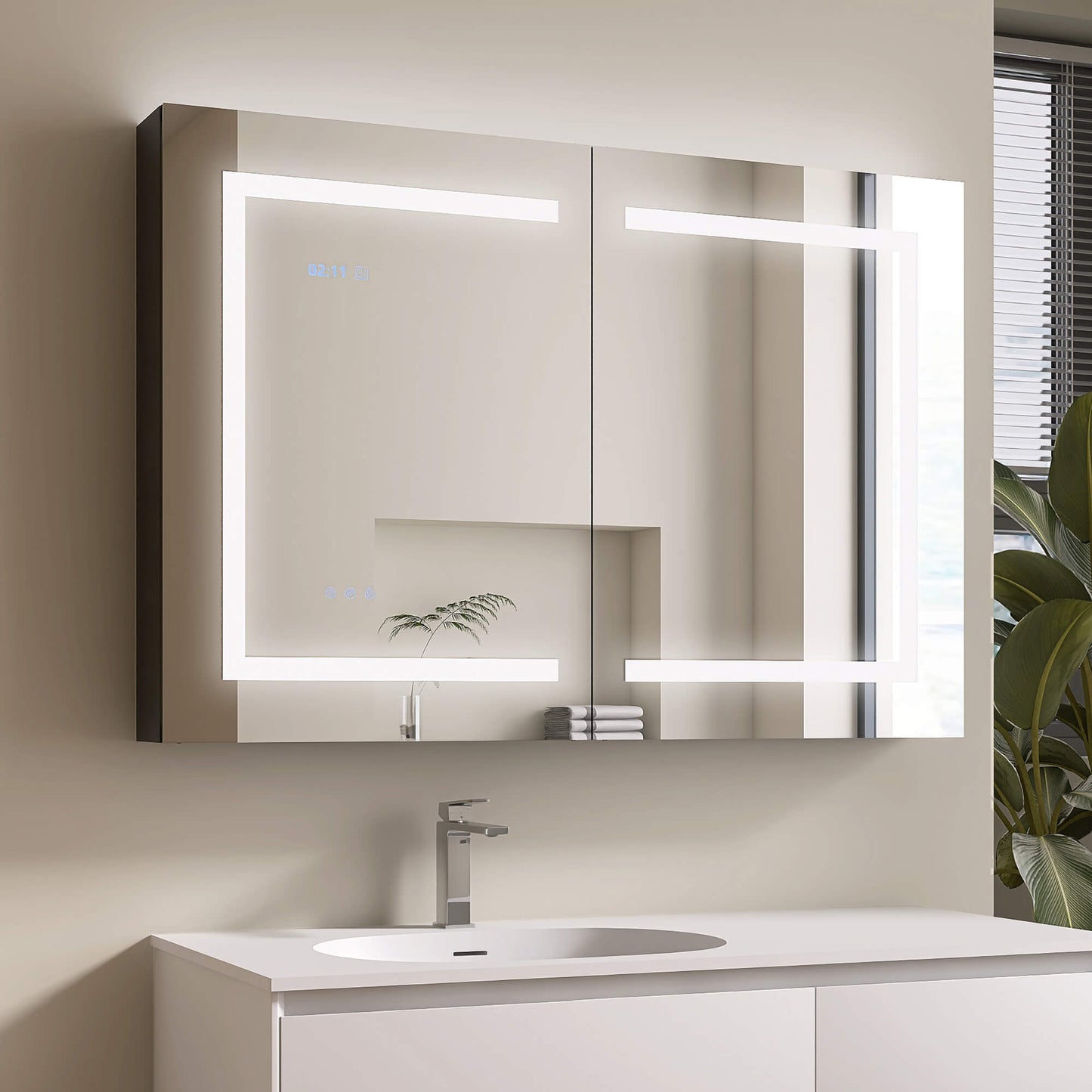 Medunjess 48''x32''  Crystora Mirror Cabinet with LED (Double Doors)