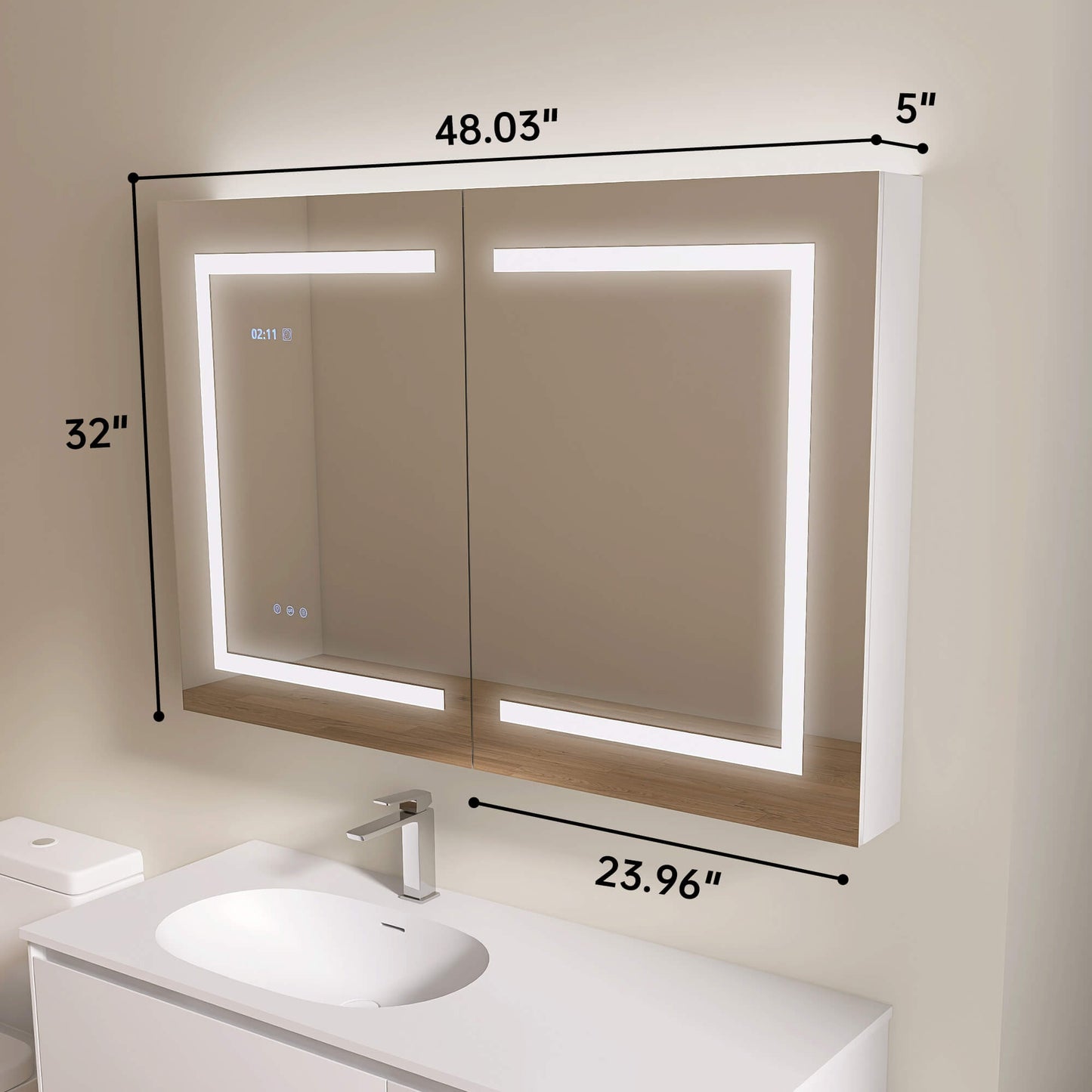 Medunjess 48''x32''  Crystalis Mirror Cabinet with LED (Double Doors)