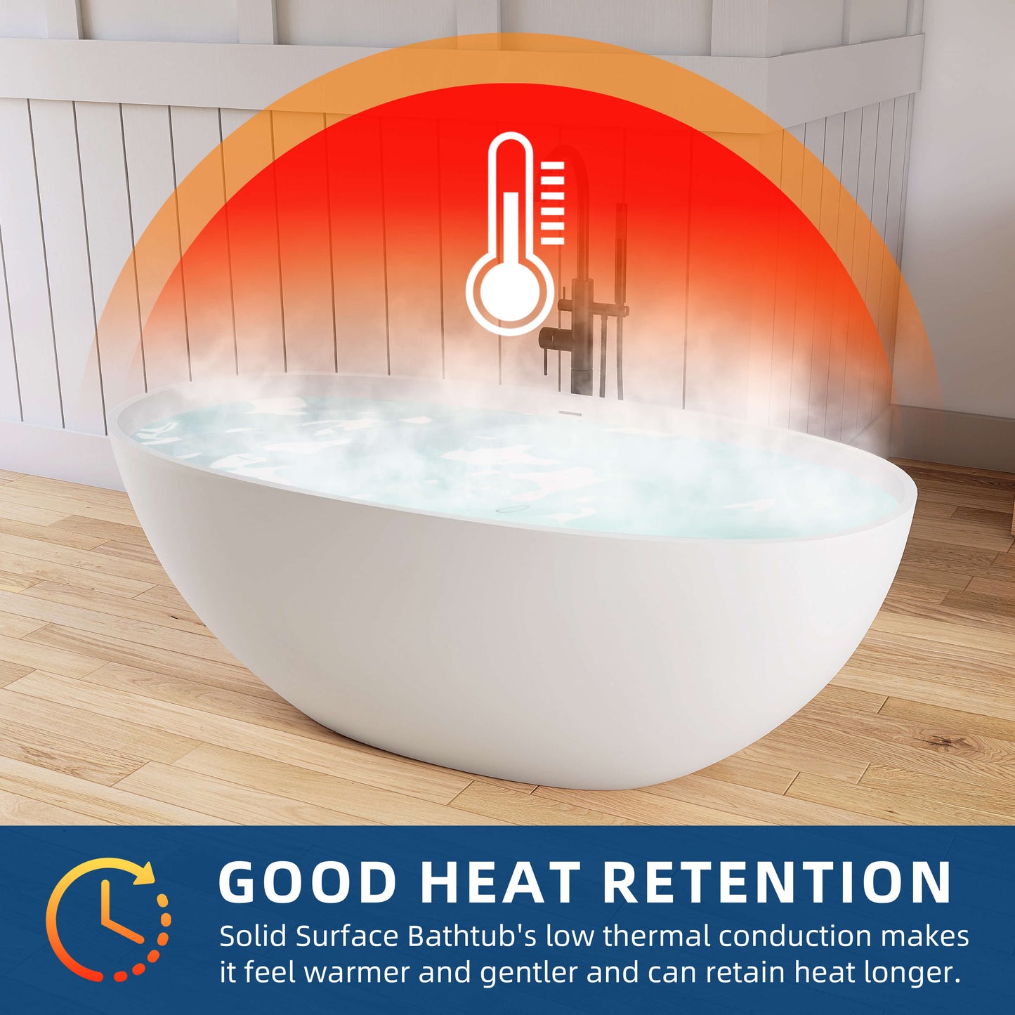 Medunjess 61'' Freestanding Solid Surface Stone Resin Soaking Bathtub