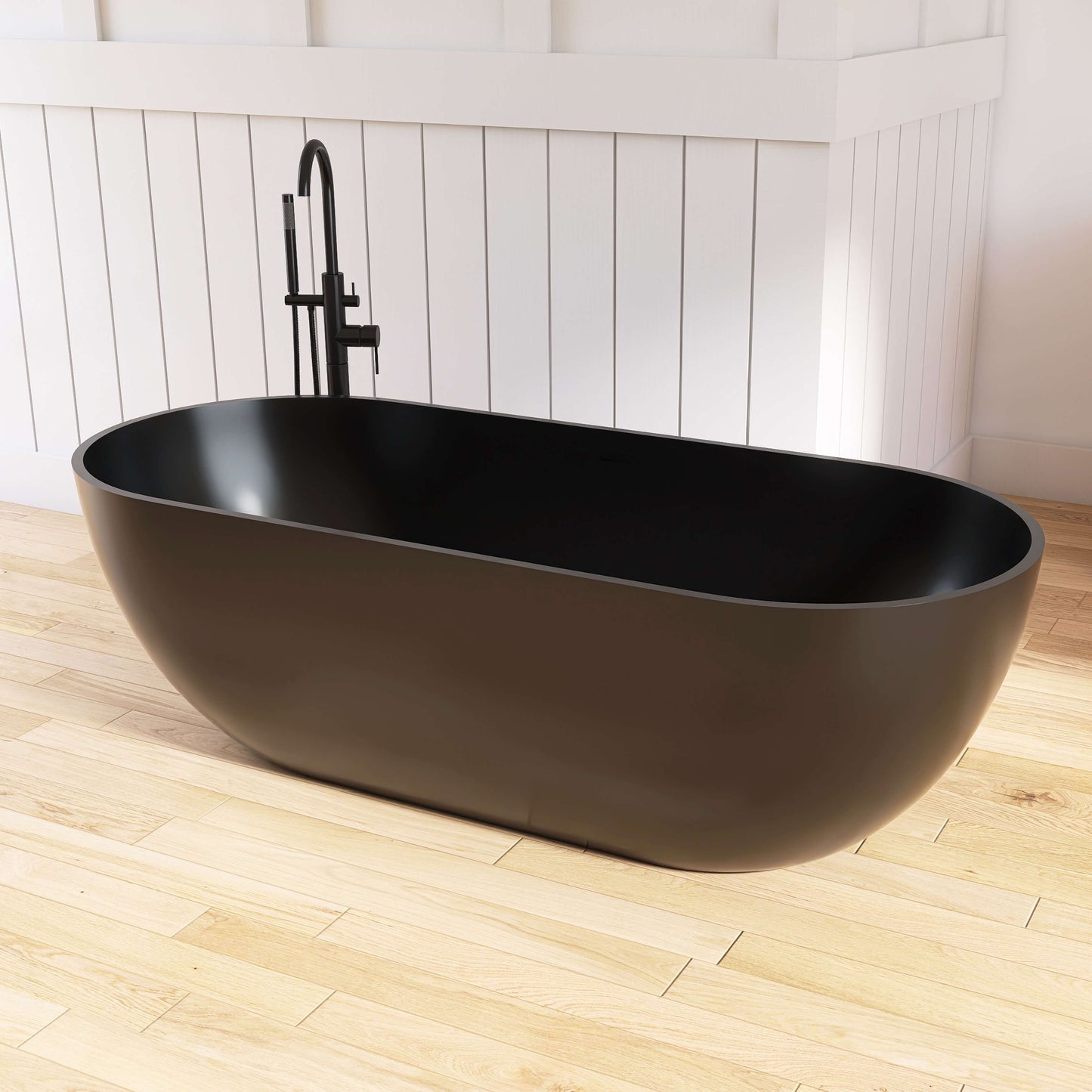 Medunjess 69" Freestanding Soaking Bathtub Solid Surface Stone Resin Soaking Tubs