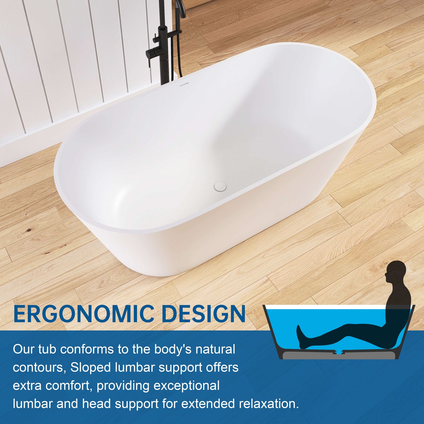 Medunjess 63'' Freestanding Tub Solid Surface Deep Freestanding Soaking Bathtub