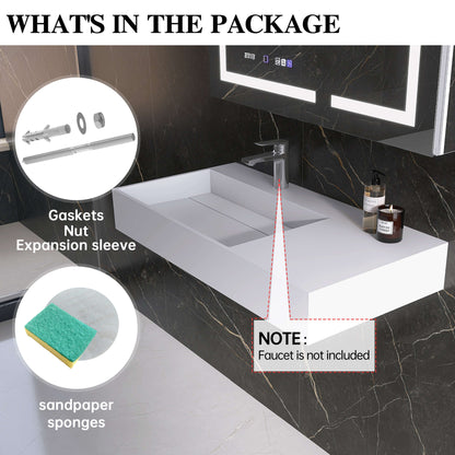 Medunjess 36'' Axion Wall Mounted Bathroom Sink Solid Surface Sink