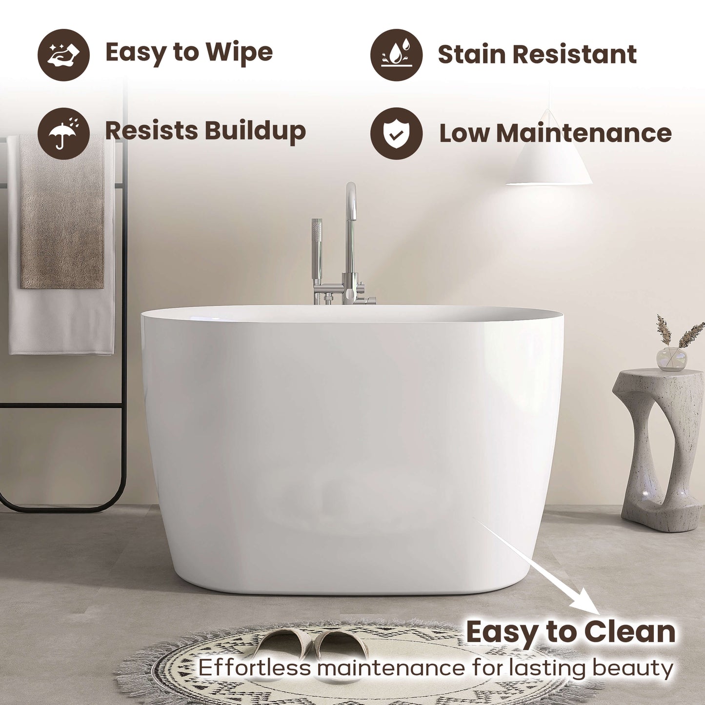 Medunjess 43” Swan Freestanding acrylic bathtub with bench