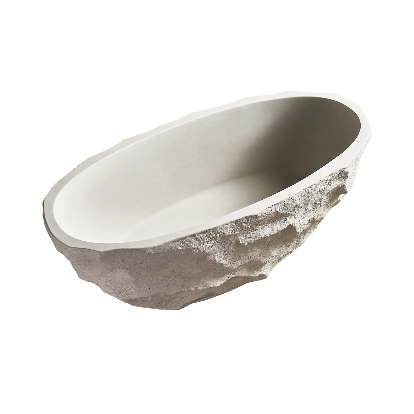 Medunjess 67.5" Raw Travertine-Style Solid Surface Deep Soaking Tub Freestanding Bathtub