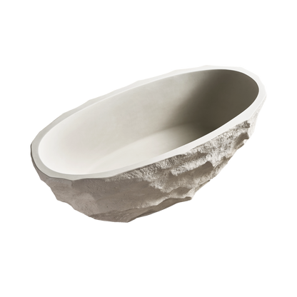 Medunjess 67.5" Raw Travertine-Style Solid Surface Deep Soaking Tub Freestanding Bathtub