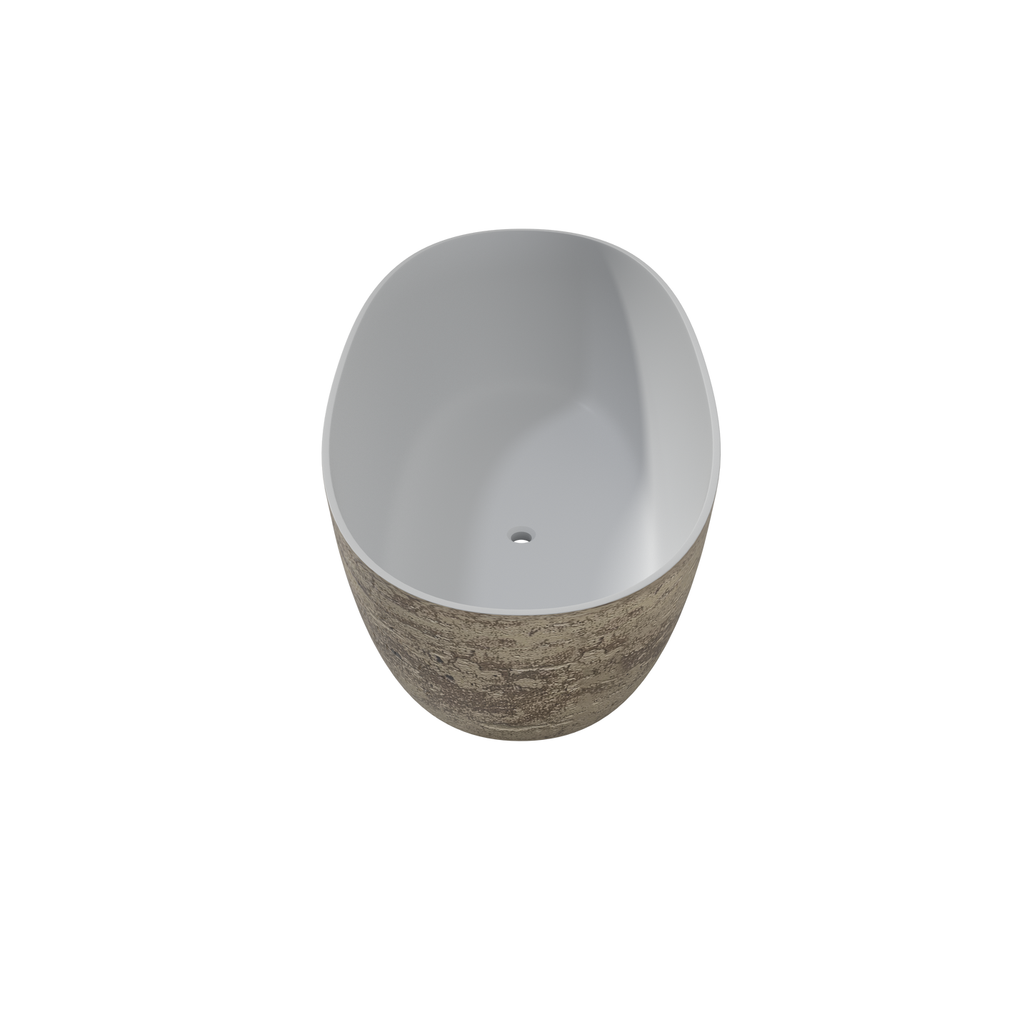 MEDUNJESS 63" Minimalist Travertine Solid Surface Boat-Shaped Freestanding Bathtub
