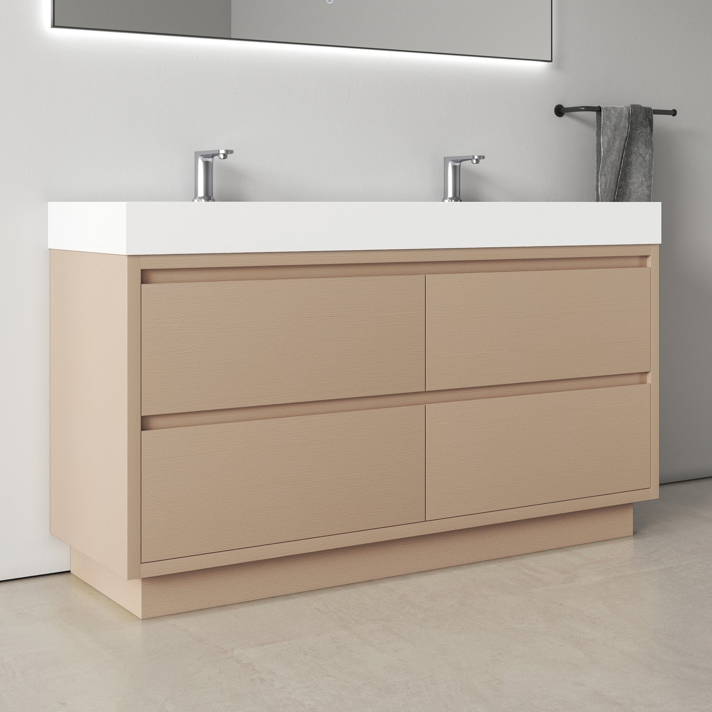 Medunjess 59" Freestanding PVC Bathroom Vanity with Double Sink