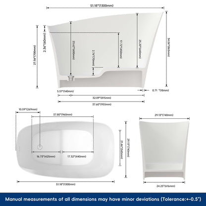 Medunjess 51" Japanese Soaking Tub Freestanding ECO-Friendly