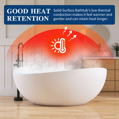 Medunjess 63" Wavy Freestanding Tub Solid Surface Freestanding Stone Resin Soaking Bathtub