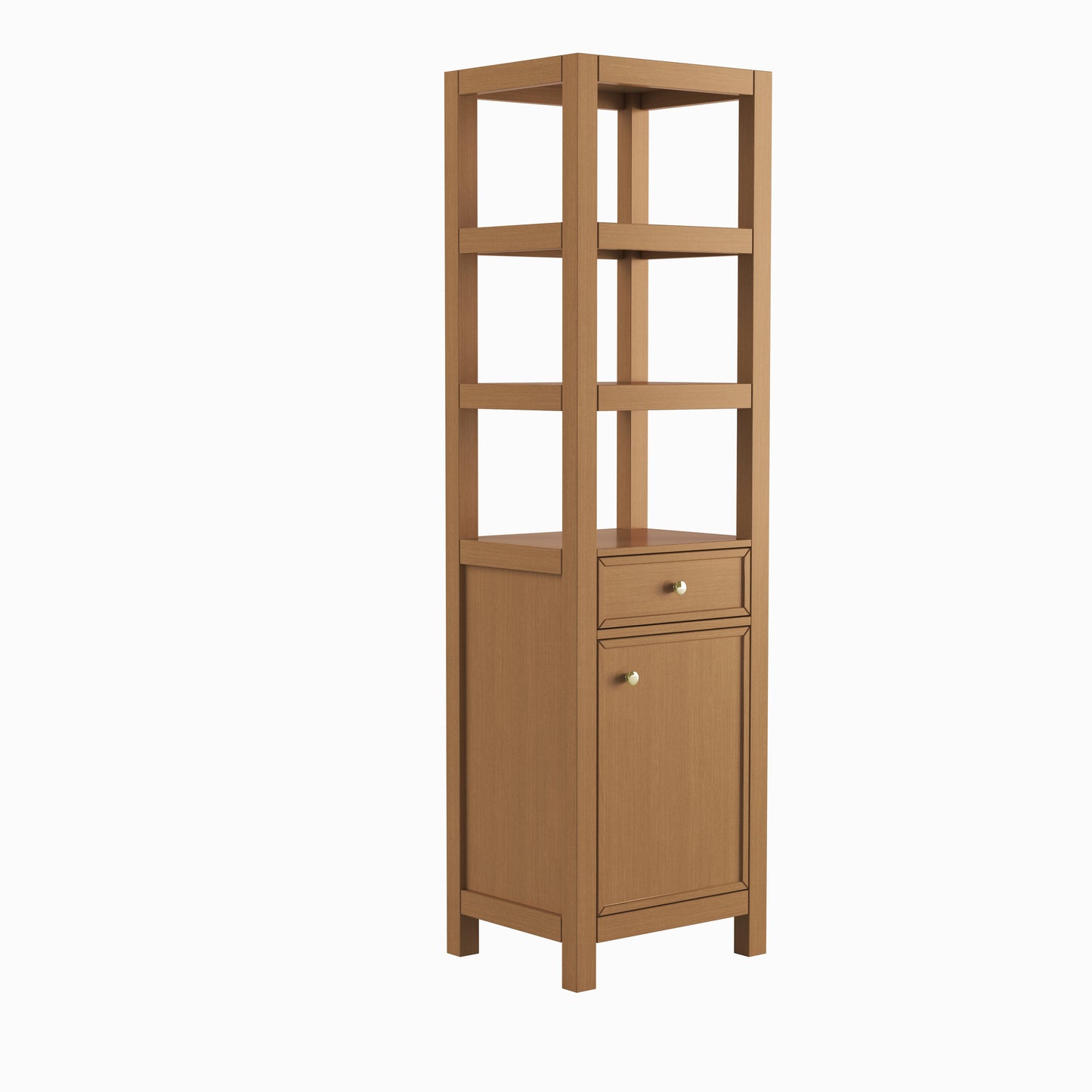 Medunjess 71" Modern Freestanding Bathroom Tall Linen Cabinet,Straight Grain White Oak Finish with Brushed Gold & Matte Black Hardware